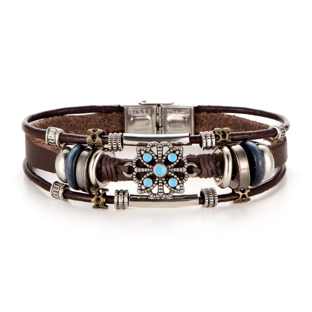 Vintage Boho Turquoise & Leather Wrap Bracelet